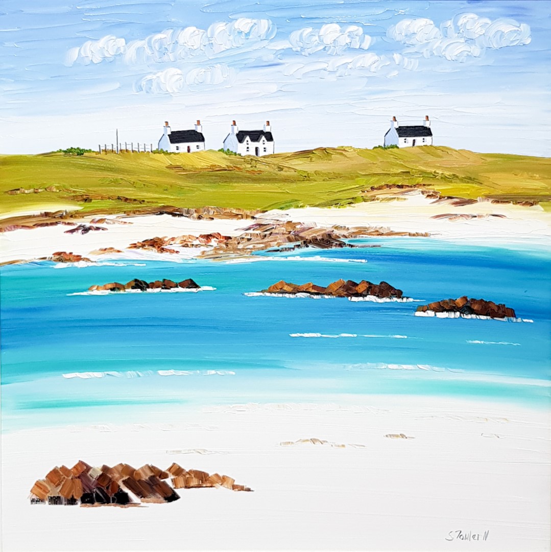 Cottages and Beach Rocks, Tiree by Sheila Fowler