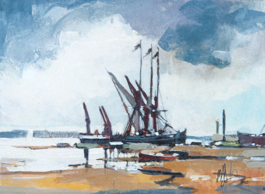 Malcolm Cheape | Fishing Boats, Low Tide, Sketch