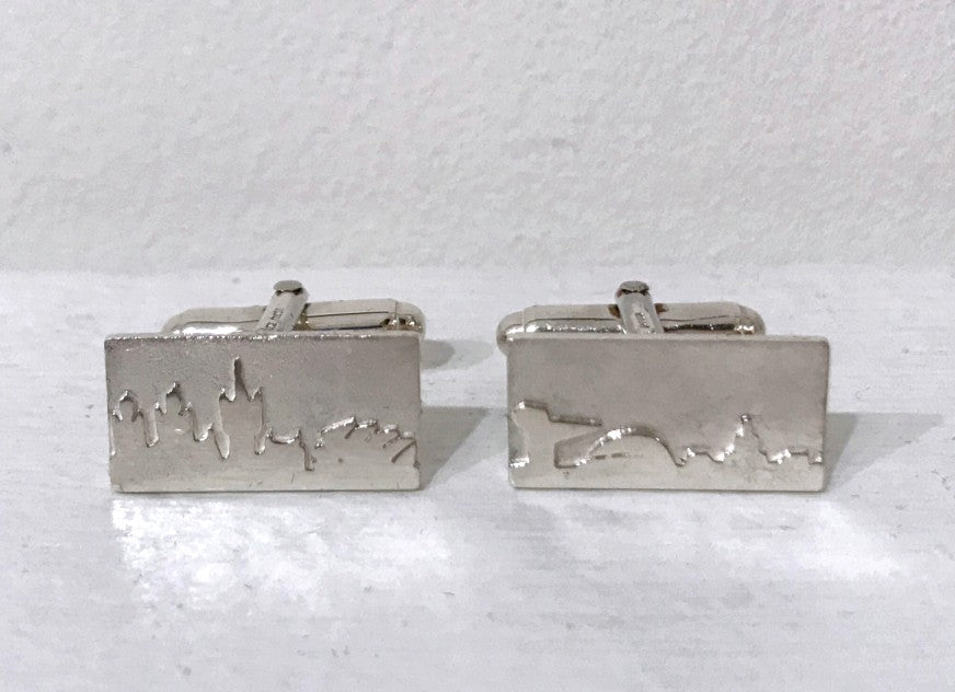 Jen Cunningham | Glasgow Skyline Cufflinks | Textured & Polished Silver