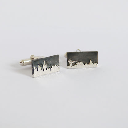 Jen Cunningham | Glasgow Skyline Cufflinks | Hammered, Polished, & Oxidised