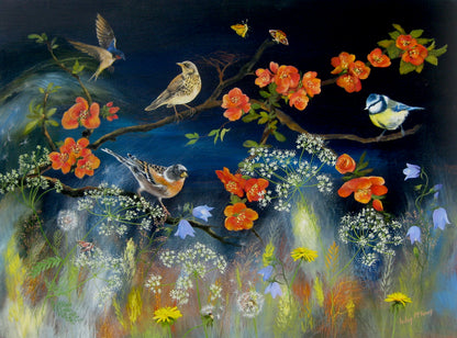 Lesley McLaren | Birds on a Flowering Quince Branch