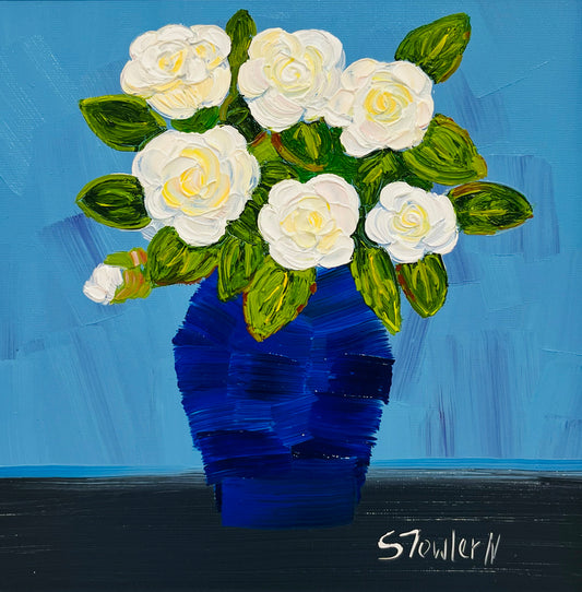 Sheila Fowler | White Roses in Blue Vase