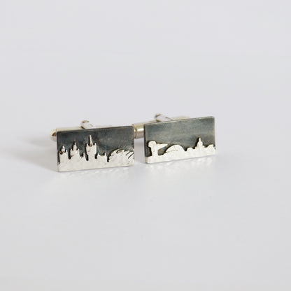 Jen Cunningham | Glasgow Skyline Cufflinks | Hammered, Polished, & Oxidised