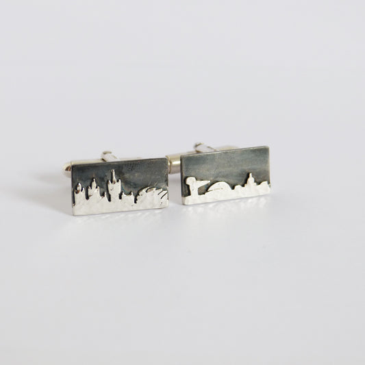 Jen Cunningham | Glasgow Skyline Cufflinks | Hammered, Polished, & Oxidised